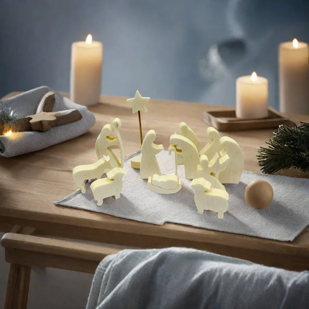 Modern Wooden Nativity Set 11 Pieces