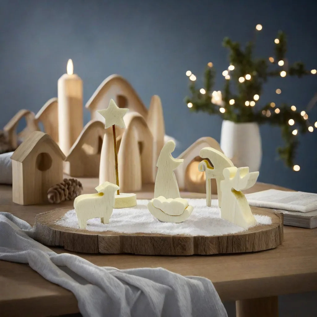 Modern Wooden Nativity Set 11 Pieces