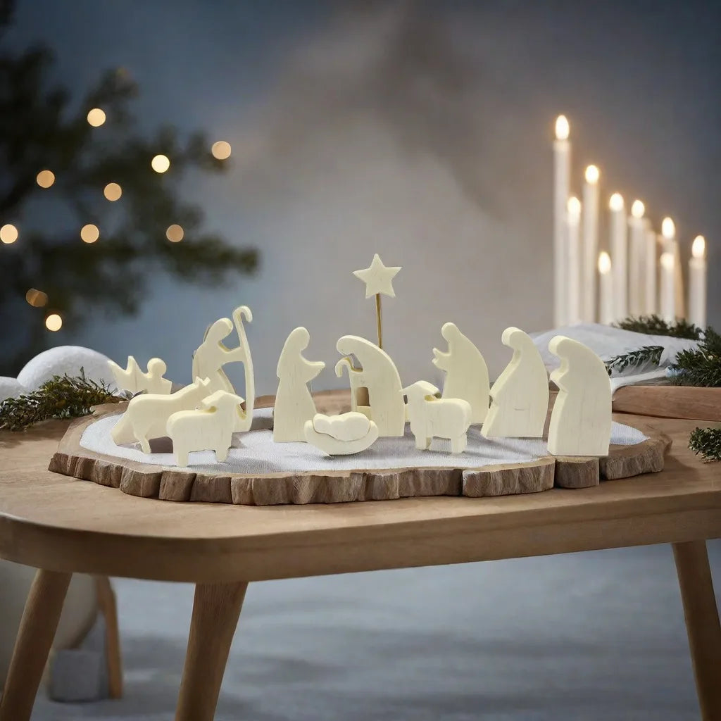 Modern Wooden Nativity Set 11 Pieces