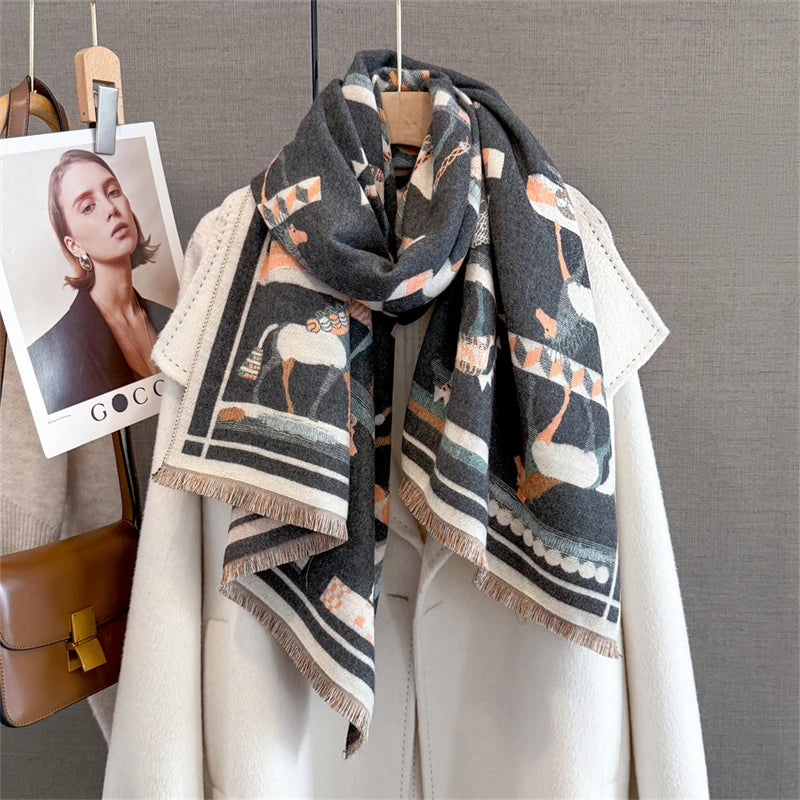 Cashmere Scarf for Women Thick Warm Winter Blanket Brand Female Luxury Quality Shawl Wrap Bufanda 2024 Poncho Echarpe Pashmina